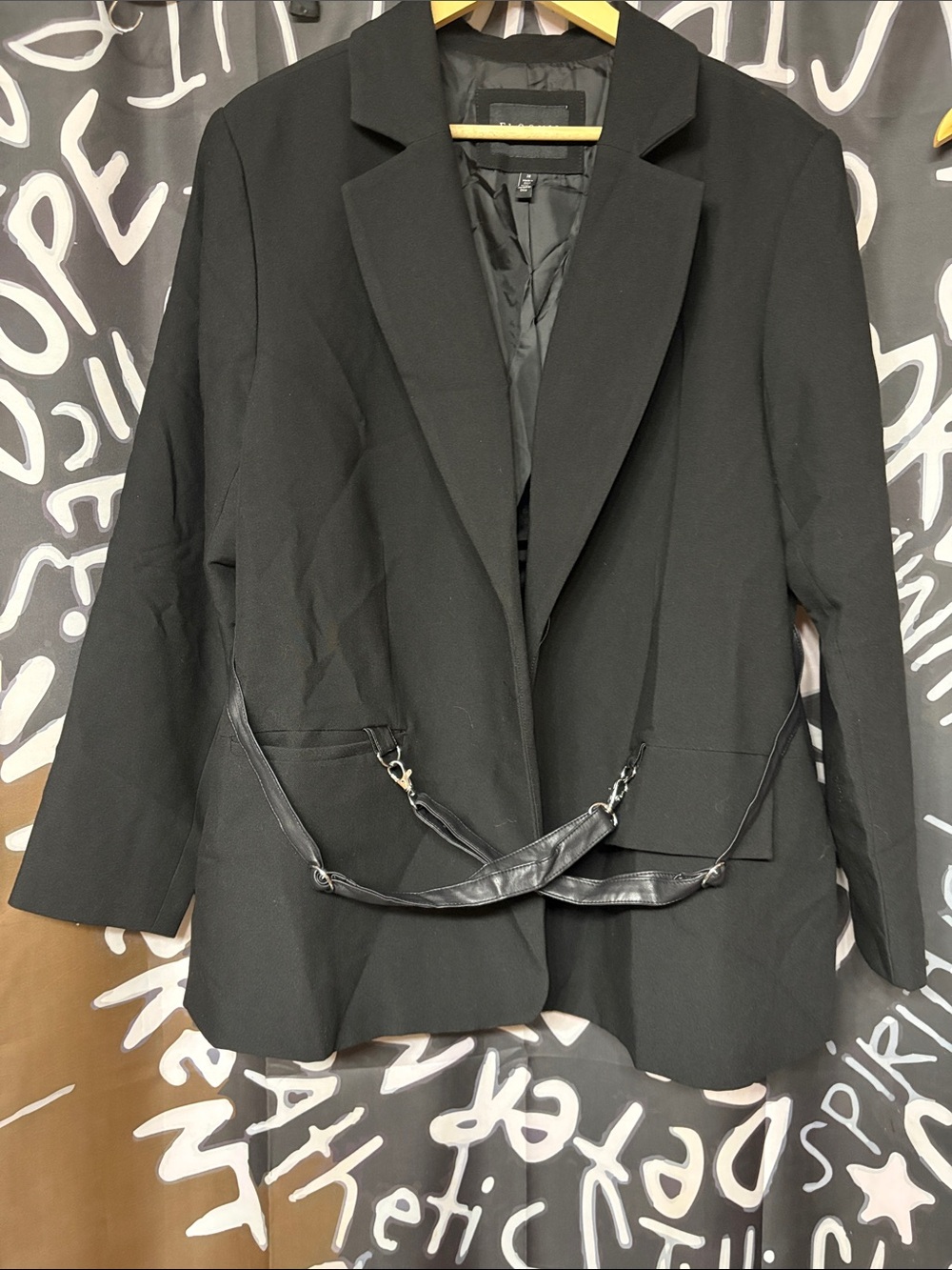 Eloquii Black Tailored Blazer with front crossing Strap